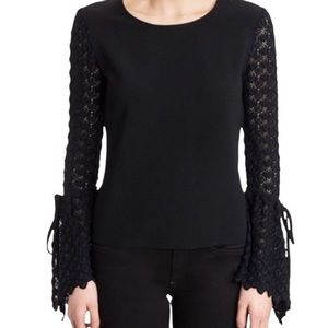 See By Chloé crepe knit top with crocheted bell sleeves. NWOT